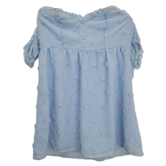 Light Blue Textured Dot Smocked Chiffon Blouse - Picture 1 of 16